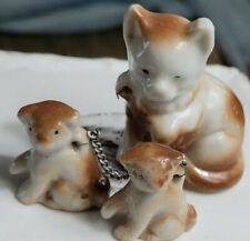 Vintage ceramic MAMA CAT WITH TWO KITTENS FIGURINES picture
