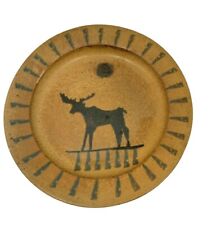 Vintage Flat Earth Pottery Michael Schyler Moose Plate Sun Moon 8 inch picture