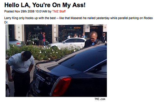 Larry King's Lincoln MKS love taps a Maserati.