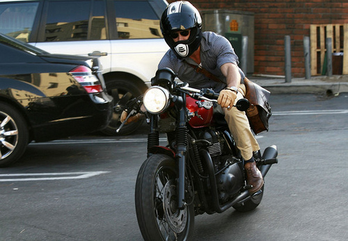Ryan Reynolds Retro Triumph Motorcycle