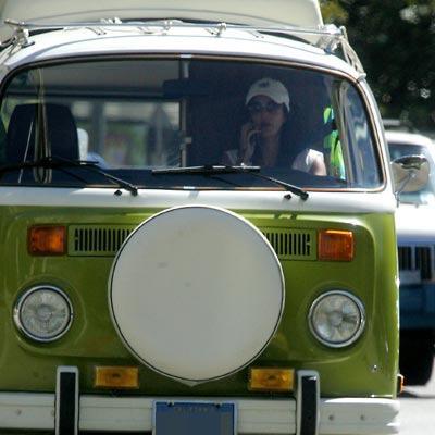 Teri Hatcher drives around in her 1974 Volkswagen Bus.