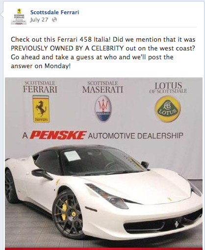Scottsdale Ferrari Facebook Post